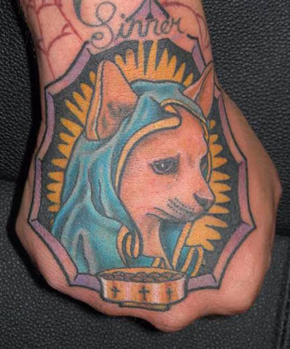 Virgin Mary Chihuahua on a fellow tattooer Jason Deliberto