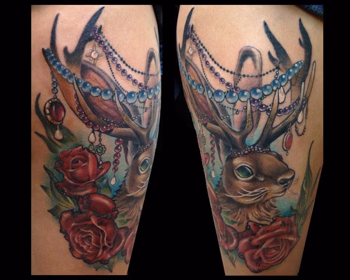 Jackalope Tattoo with Fancy beads