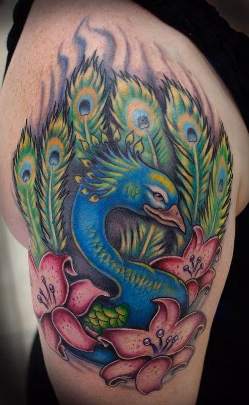 Full color peacock tattoo