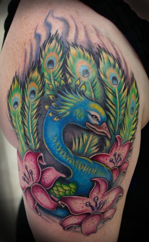 Full color peacock tattoo