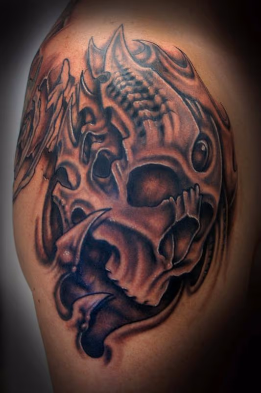 black and grey bio mech skull part 2