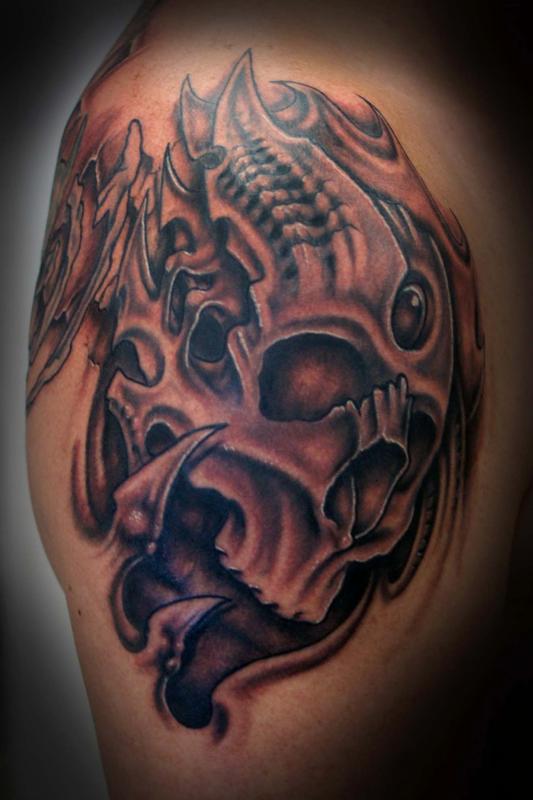 black and grey bio mech skull part 2