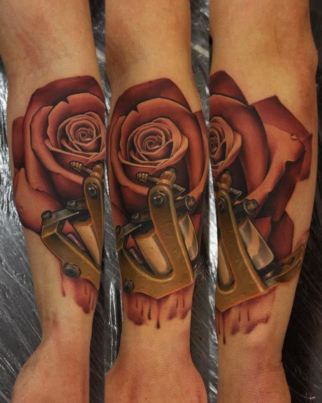 Realistic Rose and Tattoo Machine Tattoo