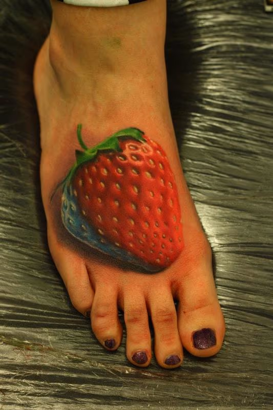 Realistic Strawberry Tattoo