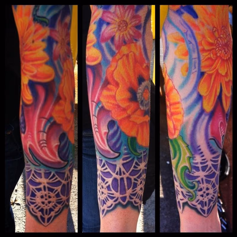 Bio organic flower and lace tattoo