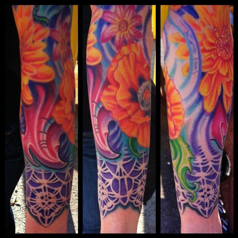 Bio organic flower and lace tattoo