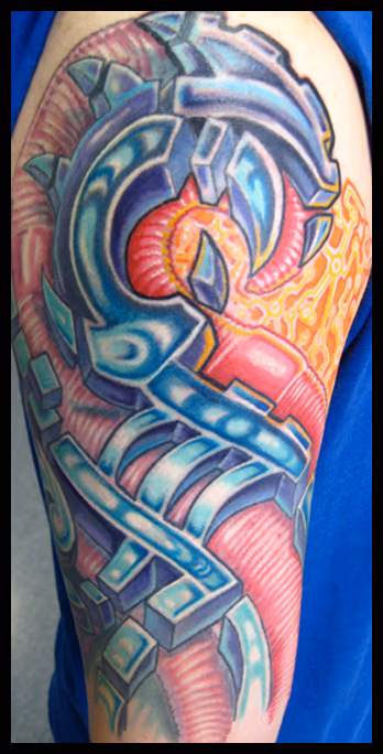 Here is another view of Aarons arm. bio organic color tattoo