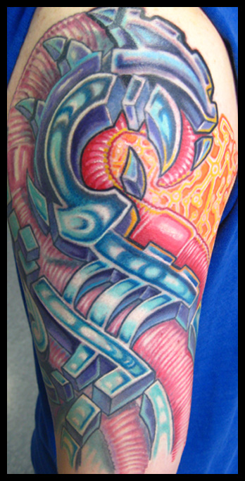Here is another view of Aarons arm. bio organic color tattoo