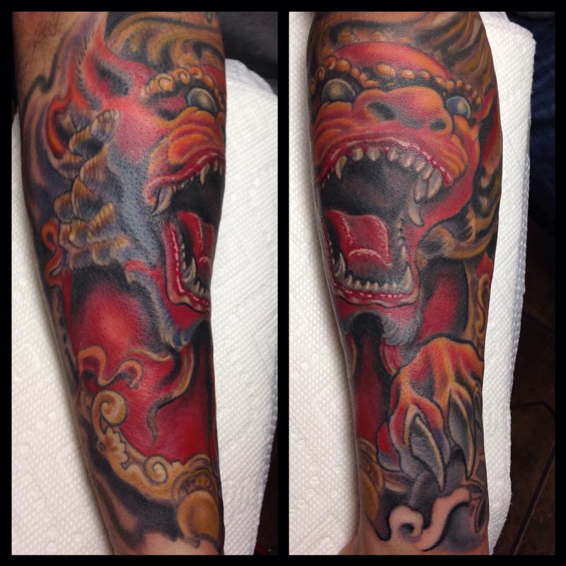 Chinese Fu Dog color tattoo