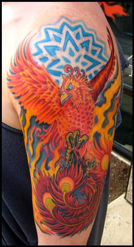 Phoenix bird color tattoo