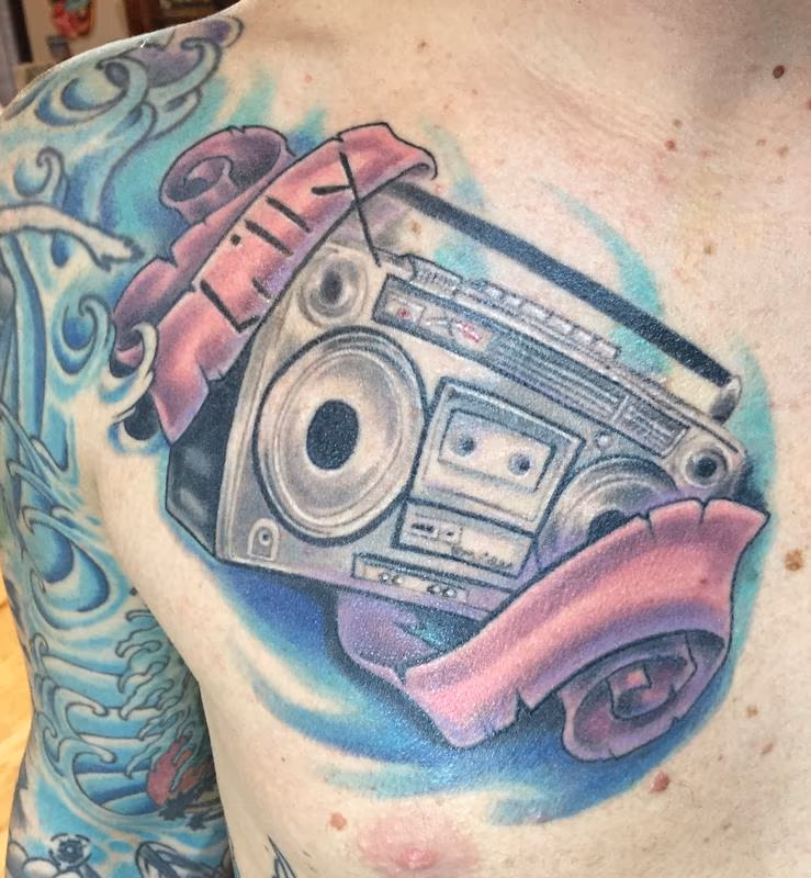 Ghetto blaster color tattoo
