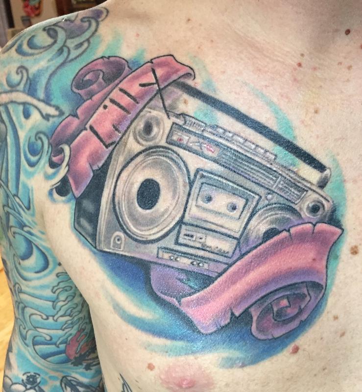 Ghetto blaster color tattoo