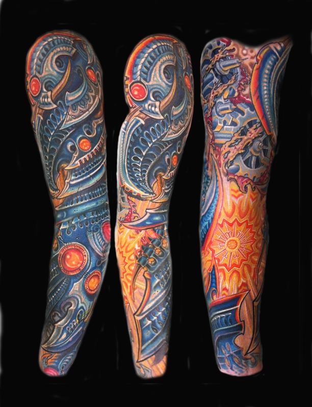 bio mechanical full sleeve tattoo