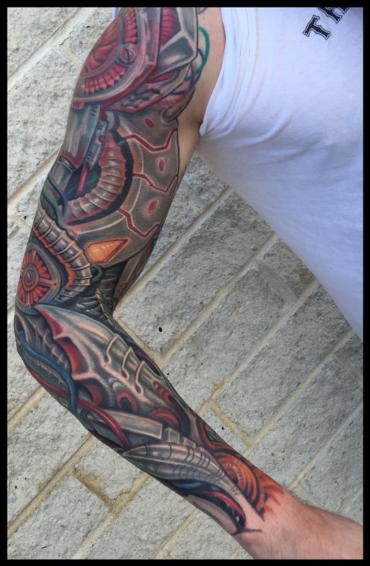 Robotic anime biomech sleeve tattoo