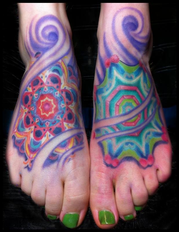 Mandala feet tattoos