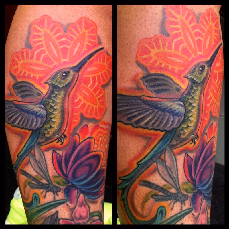 Hummingbird and mandala tattoo