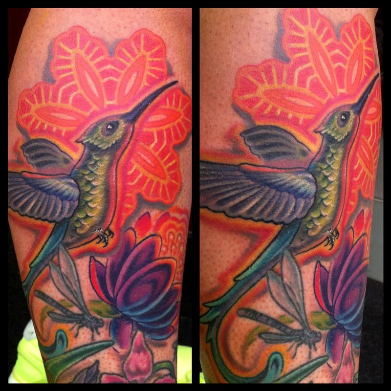 Hummingbird and mandala tattoo