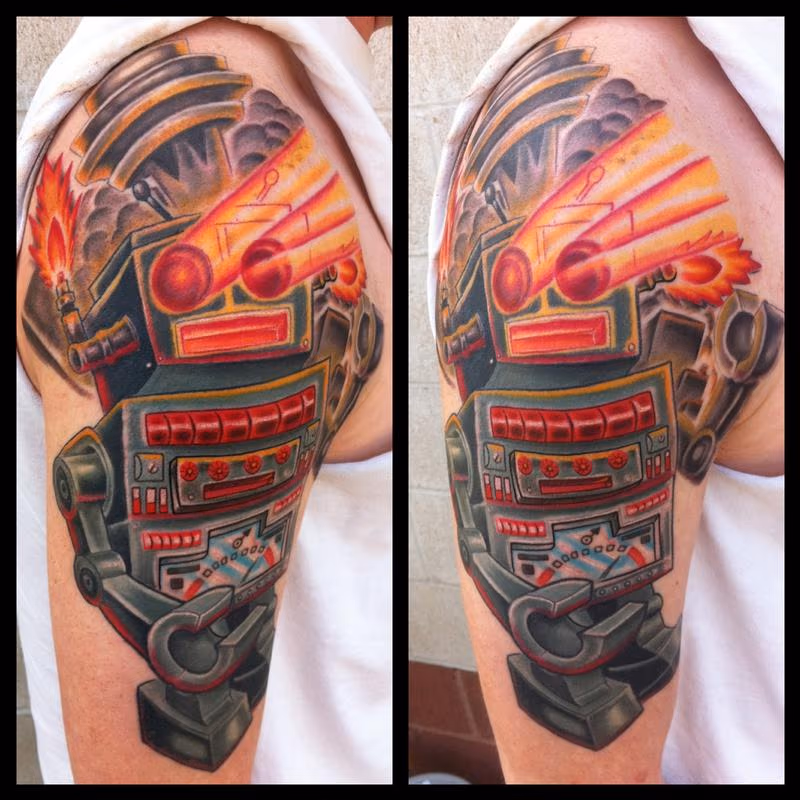 vintage robot color tattoo