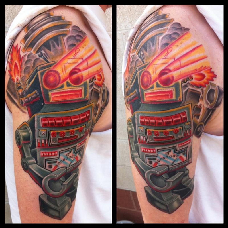 vintage robot color tattoo