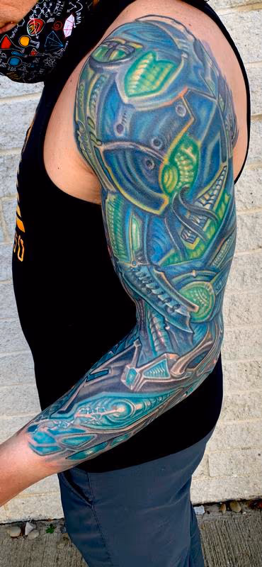 Biomech sleeve tattoo
