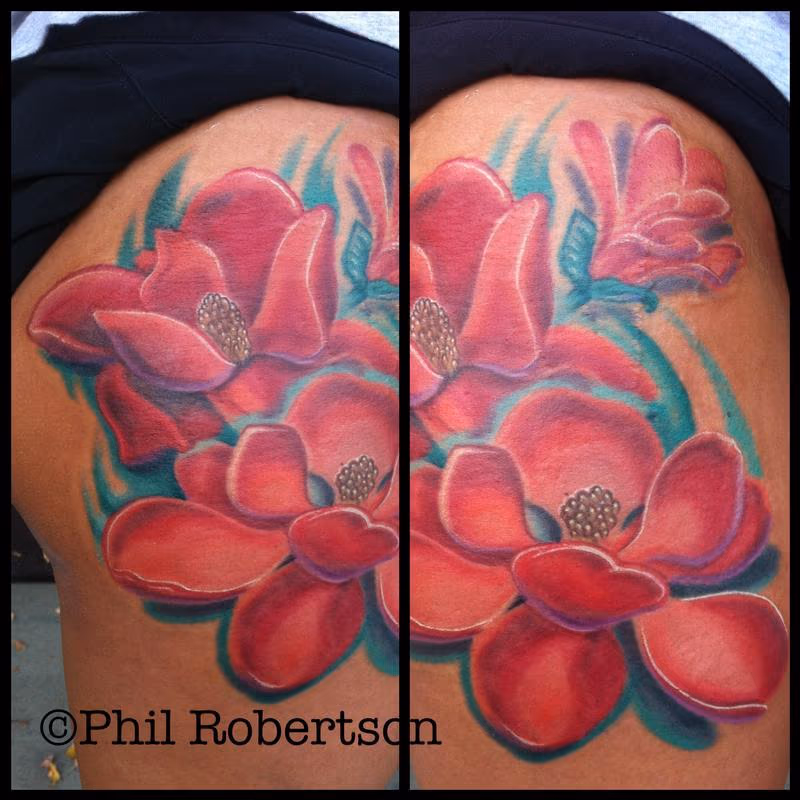 Magnolia flower color tattoo