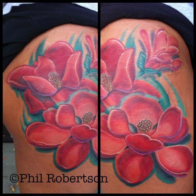 Magnolia flower color tattoo