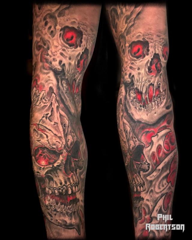 Skull mech tattoo sleeve