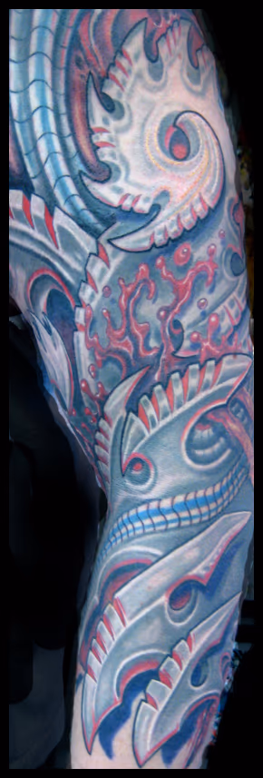 bio mech color sleeve tattoo