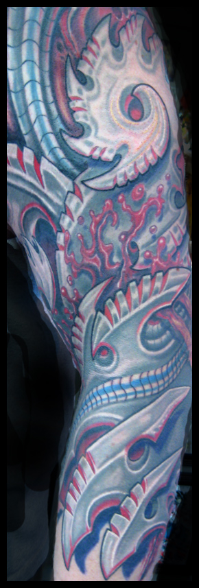 bio mech color sleeve tattoo