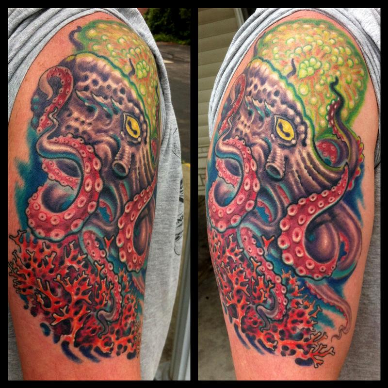 Octopus and coral custom tattoo