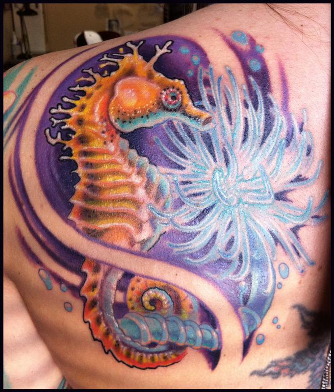 Seahorse color tattoo
