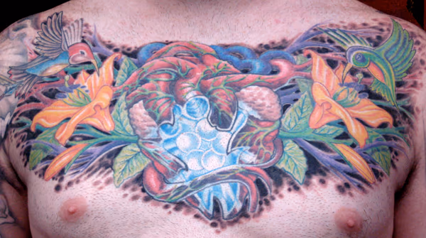 Anthony Dubois and Phil Robertson collaboration chest tattoo.