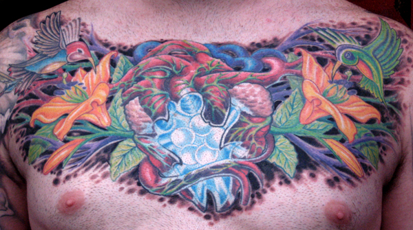 Anthony Dubois and Phil Robertson collaboration chest tattoo.