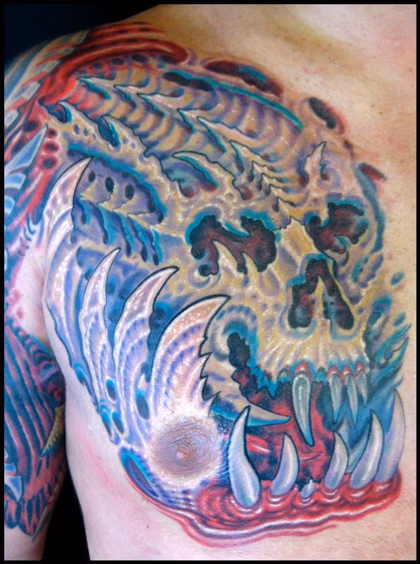 Bio organic skull color tattoo