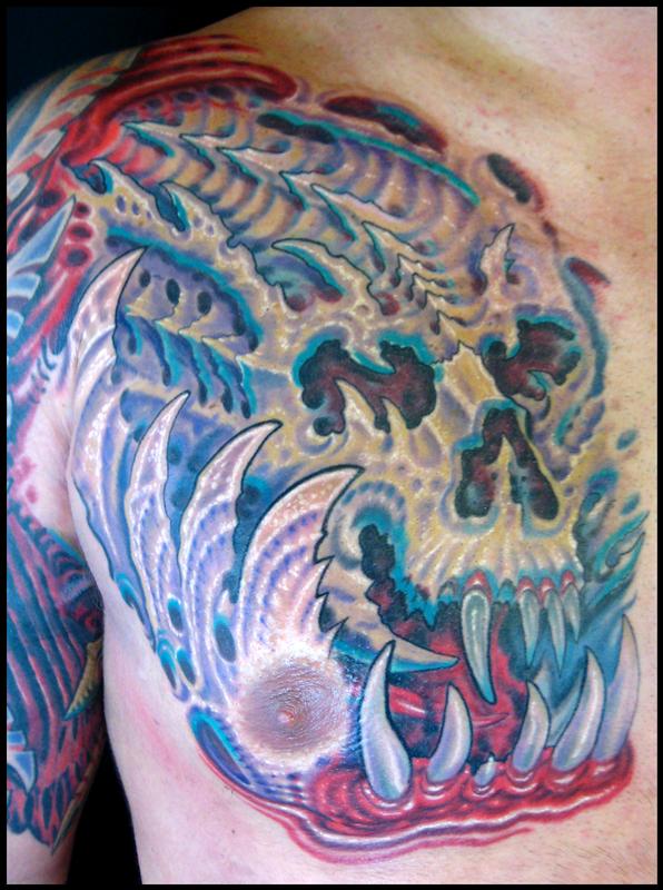 Bio organic skull color tattoo