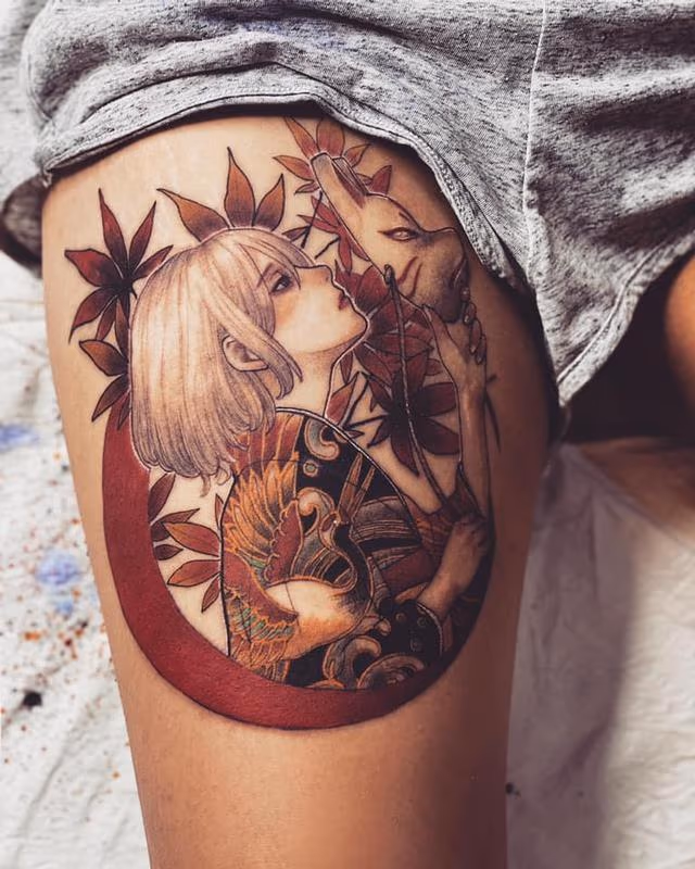 Korean girl with pig mask