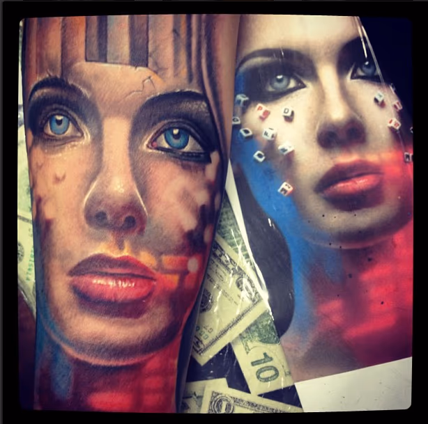 Blue Eyes Red Lips  Girl Tattoo