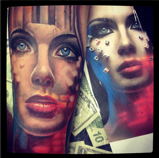 Blue Eyes Red Lips  Girl Tattoo
