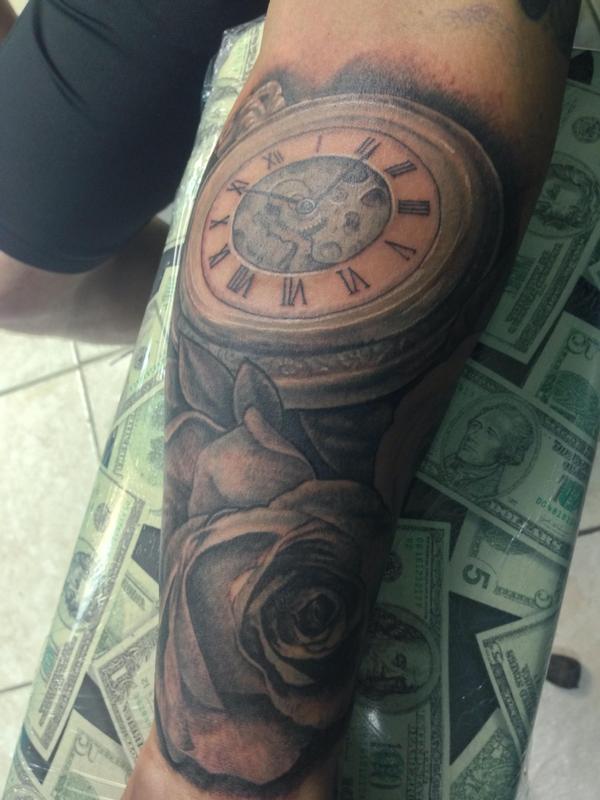 Black and Grey Pocket Watch with Roses