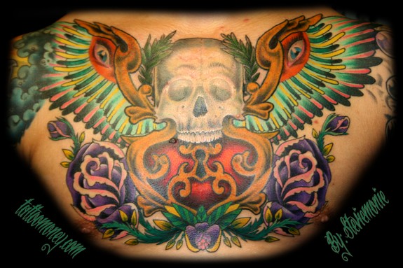 Skull with Wings Chest-piece Tattoo