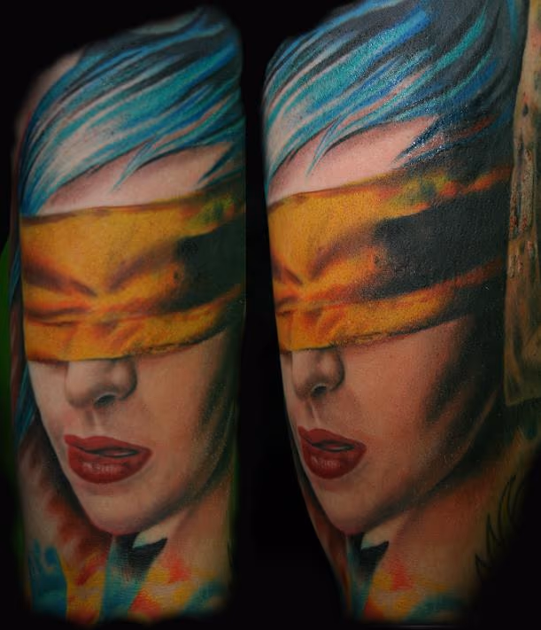 blindfold girl tattoo