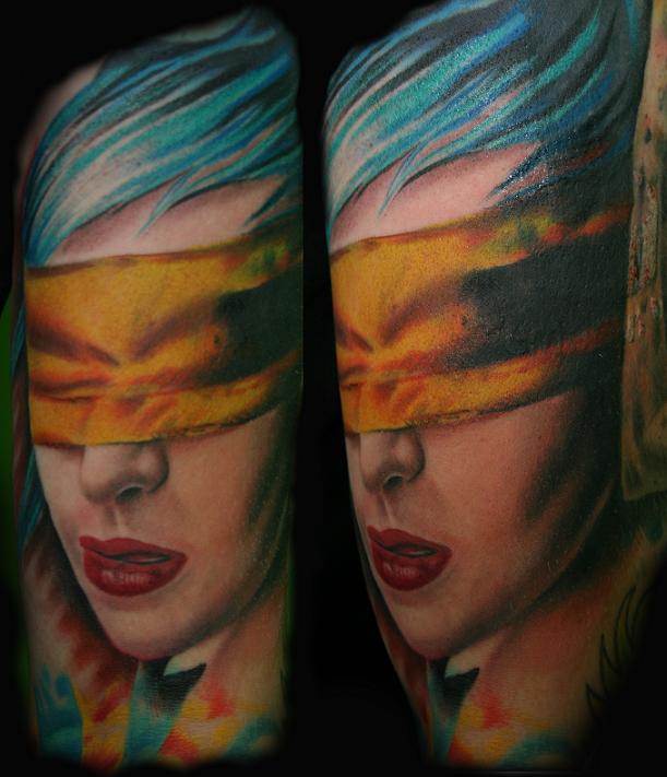 blindfold girl tattoo