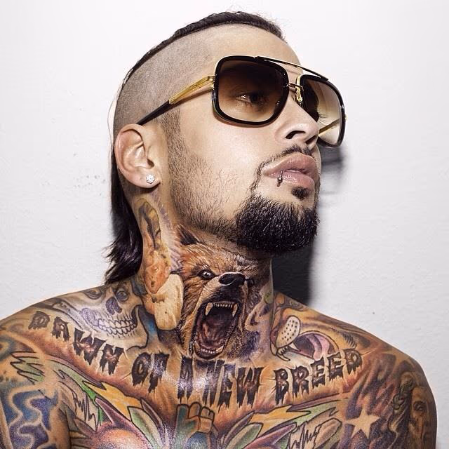 David Correy's Grizzly Bear throat tattoo