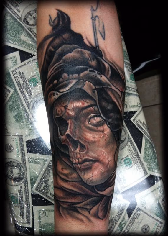 Skeletal Virgin Mary Tattoo