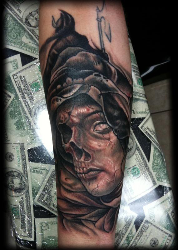 Skeletal Virgin Mary Tattoo