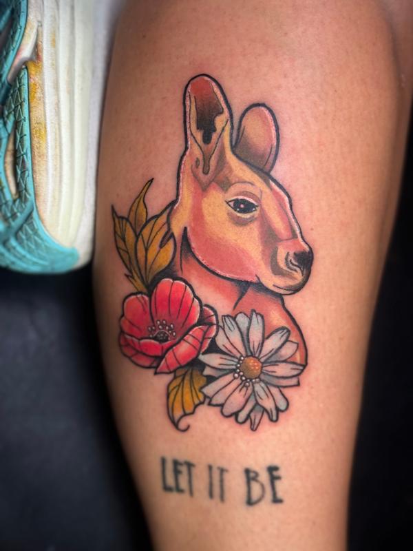 Kangaroo and flowers tattoo by @ness_tat2