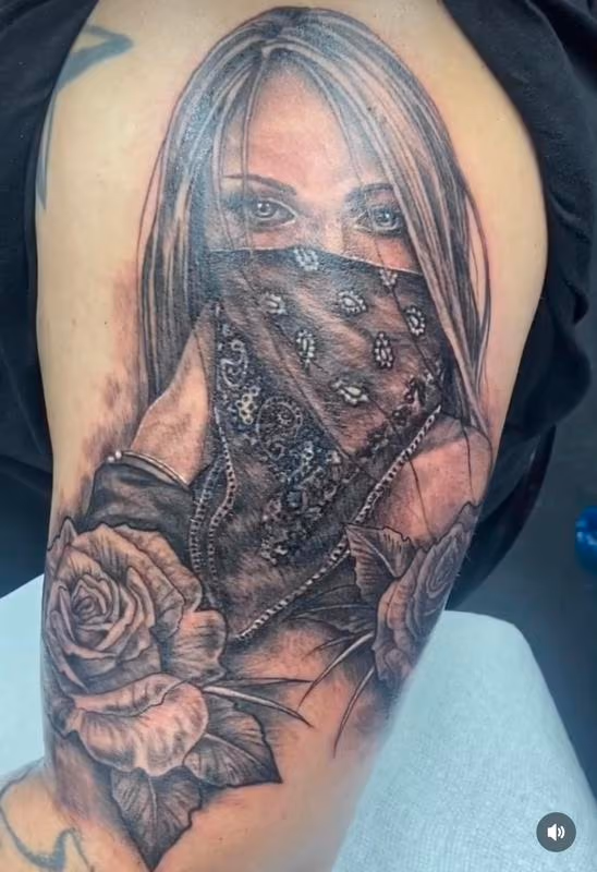 Sexy girl with a bandana on by @nicktattoo_baltimore