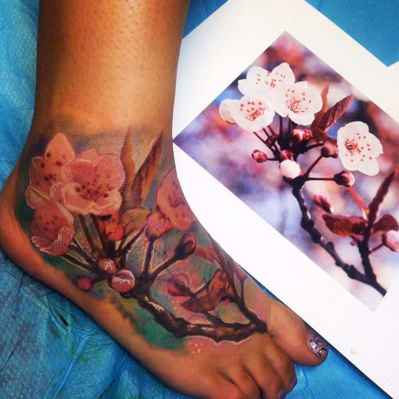 Cherry Blossom Foot Tattoo