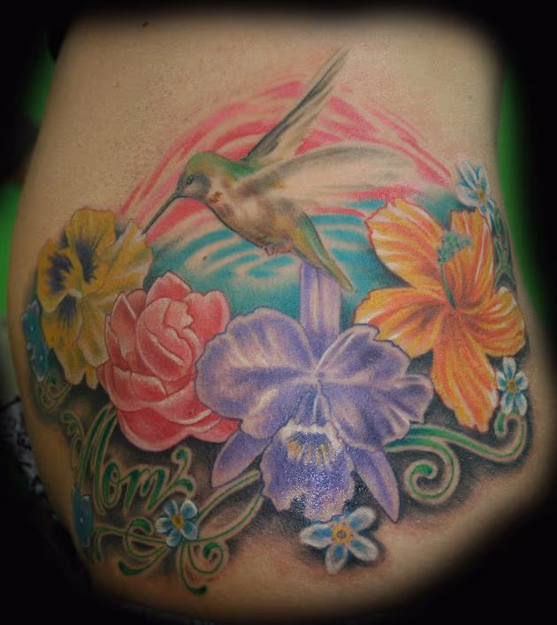 Hummingbird floral Tattoo