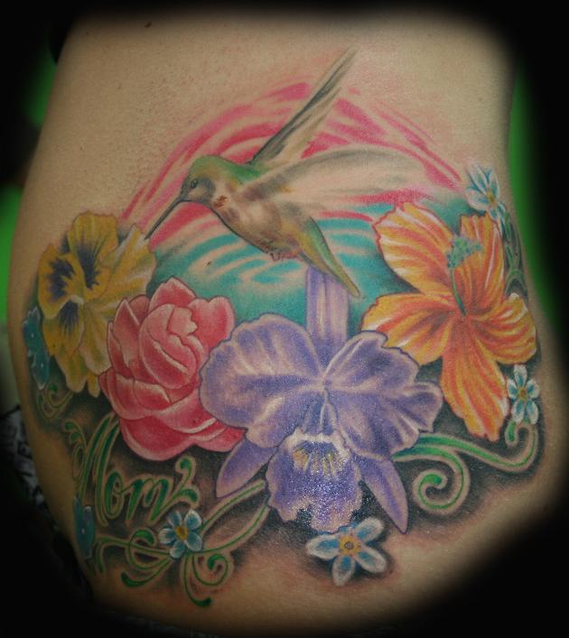 Hummingbird floral Tattoo